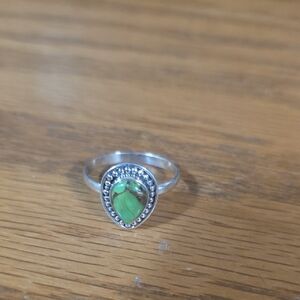 .925 Silver and Green Teardrop Ring